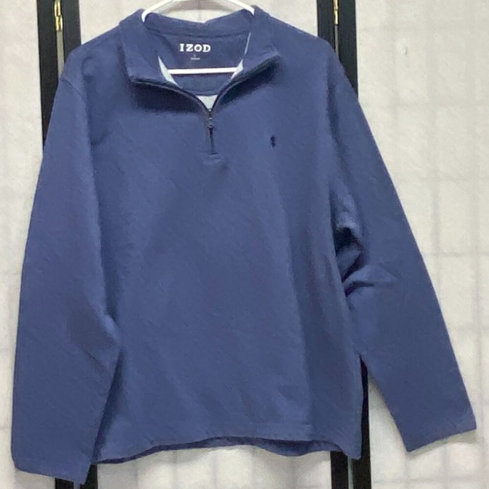Izod L Heather Blue Quarter Zip Fleece Mock Neck Pullover Long Sleeve Preppy Top